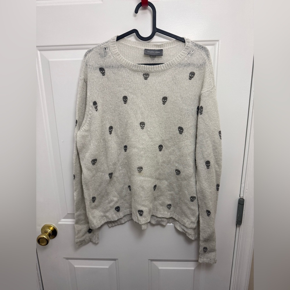 Wooden Ships Gray Skull Sweater Size Medium Wool/Mohair Grunge Bikercore